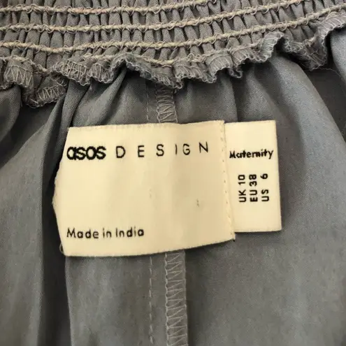 ASOS Maternity Off Shoulder Blue Stripe Mini Dress with Sheer Blouson Sleeve Size undefined