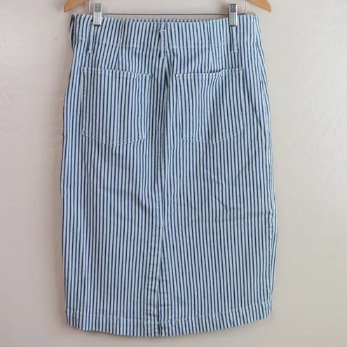J.Crew Denim Railroad Striped Midi Pencil Skirt Size 30 Fair Trade Certified Blue