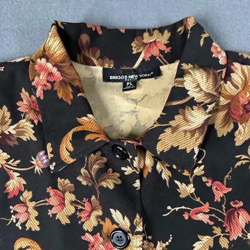 Briggs New York Vtg Womens PL Button Up Black Floral Fall Shirt Long Sleeve