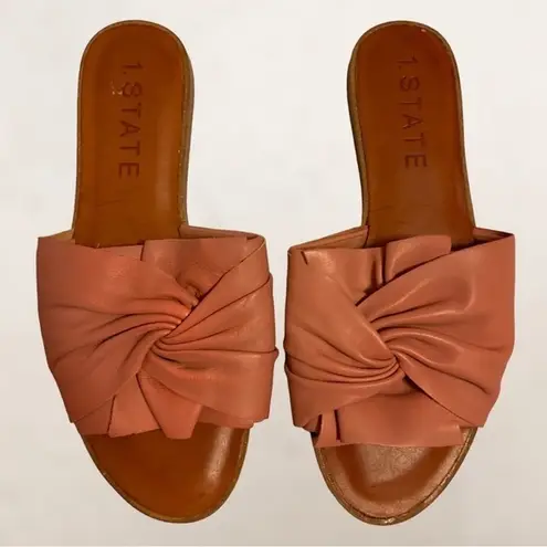 1. State Anthropologie  pink leather flower bow slide flat sandals size 6