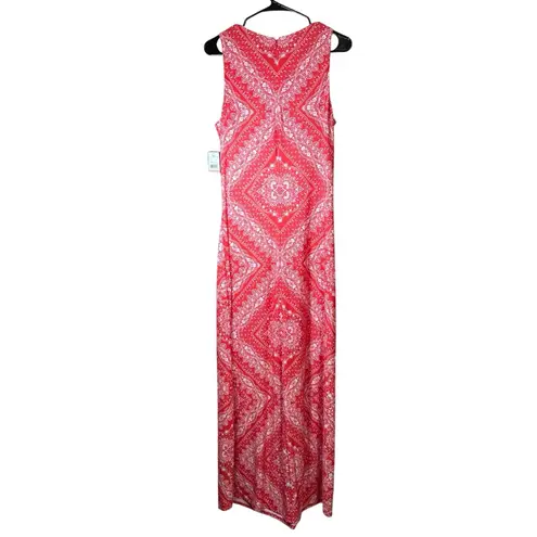 Jessica Howard Maxi Dress Red Womens Size 12 Bandana Print Jersey Sleeveless NEW