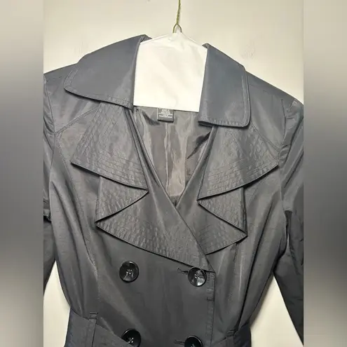 London Fog Women's Black Double-Breasted Belted Collared Trench Size Small