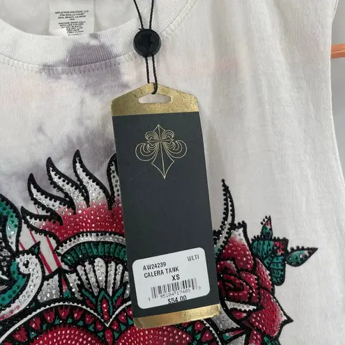 Affliction Black Label Tank Top Extra Small Calera NWT Tie Dye Heart Rhinestone