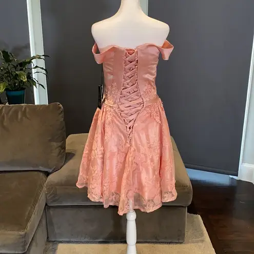 Women’s Dusty Pink Off The Shoulder Short Prom Party Dress CorsetBack Size 4 NWT Pink