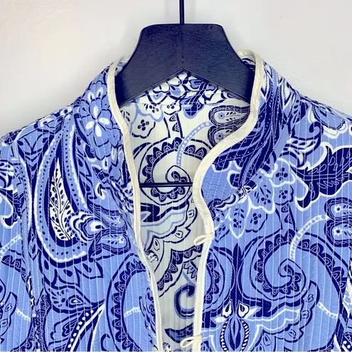 J. McLaughlin  Reversible Blue and White Paisley Quilted Fiji Silk Jacket Size M