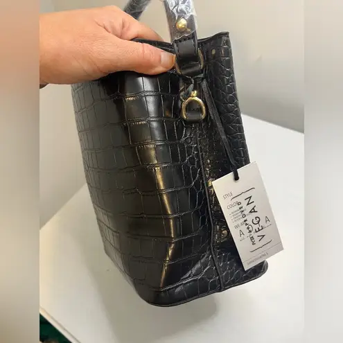 Aota Elena Bucket Bag Black Vegan Leather Crocodile Embossed