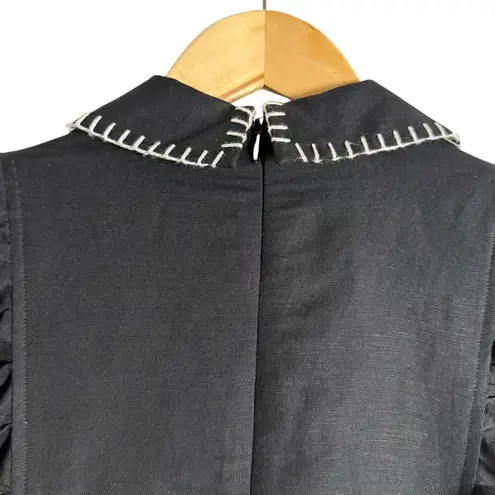 Hunter Bell Noah Black Poplin Collared V-Neck Puff Sleeve Mini Dress Small