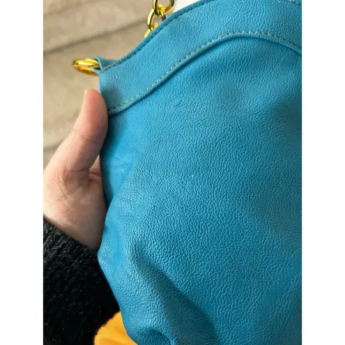 Nila Anthony Teal Blue & Gold Chain Faux Leather Tassel Western Boho Crossbody