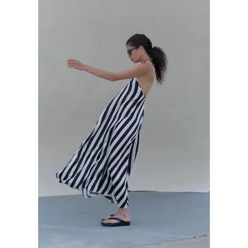 Birgette Herskind Thora A Line Halter Maxi Dress Black White Stripe Womens Size Size XS