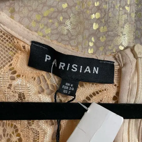 Parisian Peach Full Lace Long Sleeve V Neck Bodysuit Size 2 NWT