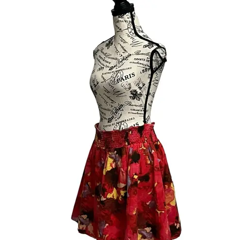 New York & Co. Red/blk  Cotton Flowing Floral Knee Length Skirt Size L Y2k