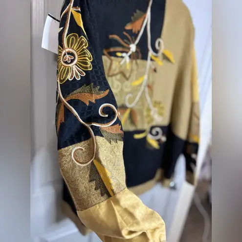 Vintage Indigo Moon Jacket 2X Yellow Black Embroidered Floral Art to Wear