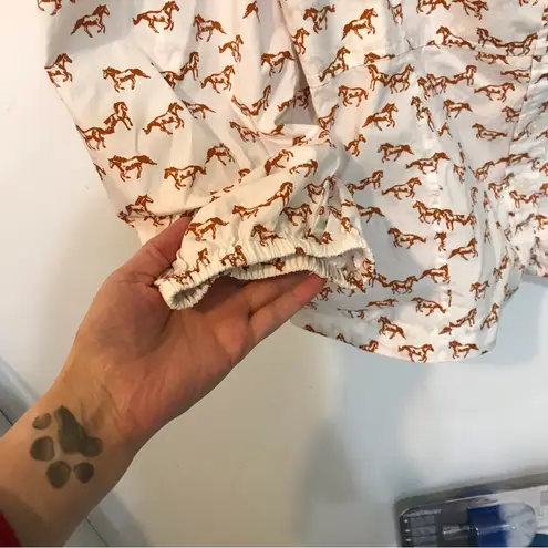 NWT Aritzia Little Moon Horse Print Puff Sleeve Square Neck Blouse L White Size L