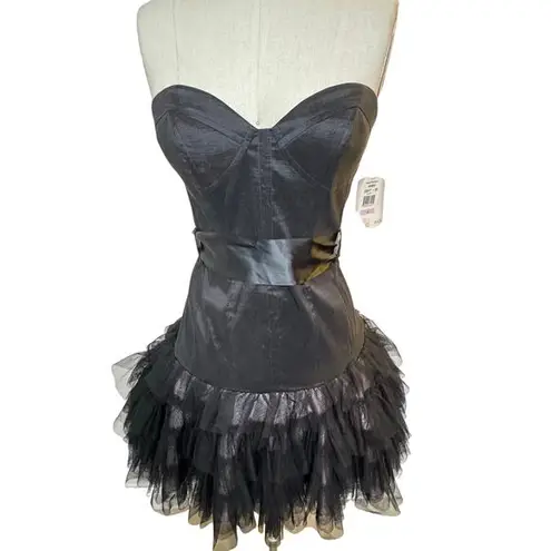 Jessica McClintock NEW Vintage Strapless Ruffle Lace Cocktail Dress Black Prom 6