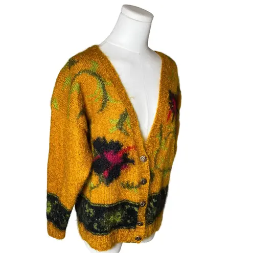 Vintage 80s Studio by Michelle Stuart Mohair Wool Floral Cardigan M Yellow Size undefined
