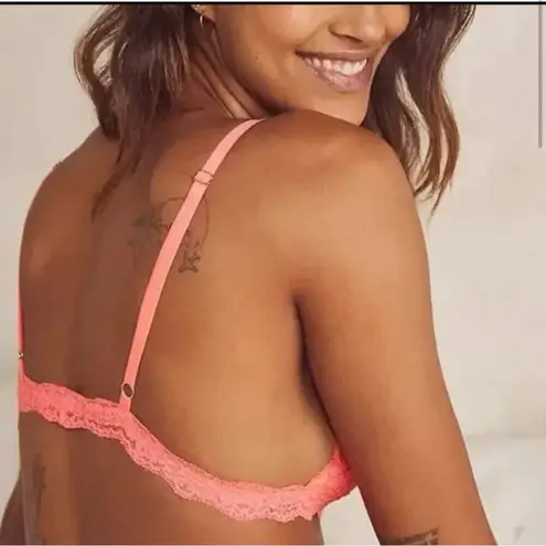 We Are HAH Chi Bralette Fried Salmon Pink Floral Lace Sheer Adjustable XS NEW