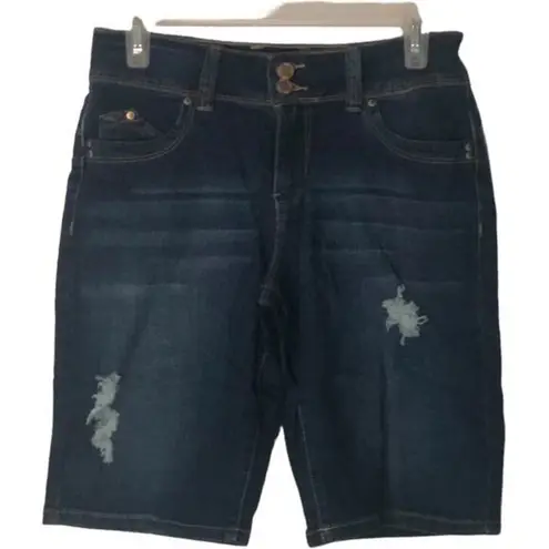 Ymi Jeans Womens Mid-rise Ripped Bermuda Shorts Dark Jean Short Size 7/28 NWT