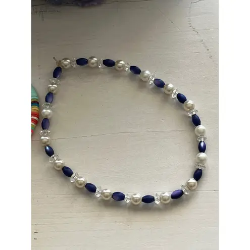 Set of 2 Beaded anklets Colorful Disc Beads Pearl Navy Seed Beads Blue