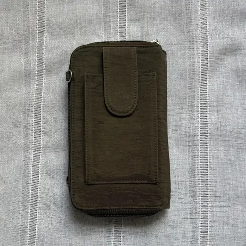 Baggallini phone wallet crossbody bag in olive green nylon and faux leather