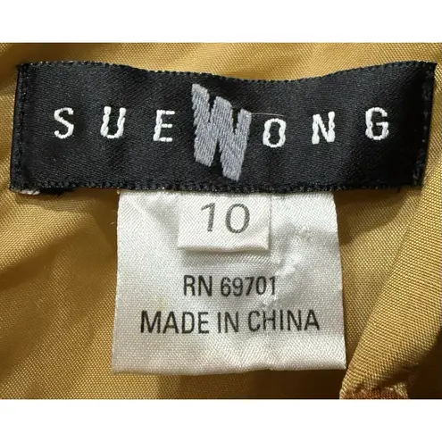 Sue Wong VTG Silk Patchwork Gold Maxi Slip Dress Boho Y2K 90s Brocade Rare Sz 10