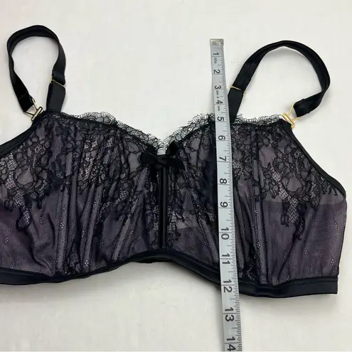 Cacique Dark Lilac Purple With Black Lace Boned Bra Womens Size 42D Lingerie
