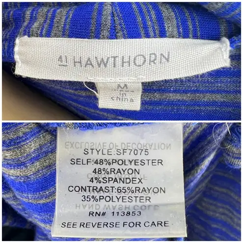 41Hawthorn MEDIUM Blue Gray Striped Cardigan Sweater Long Sleeve Rolled Collar