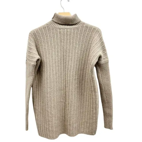Garnet Hill Lambswool Angora Beige Ribbed Knit Turtle Mock Neck Sweater size XS