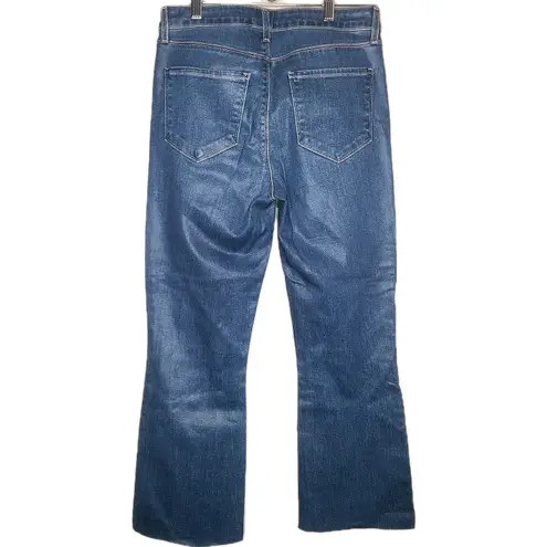 L'Agence Kendra High Rise Crop Flare Jeans Zip Raw Hem Regal Coated Women's 28