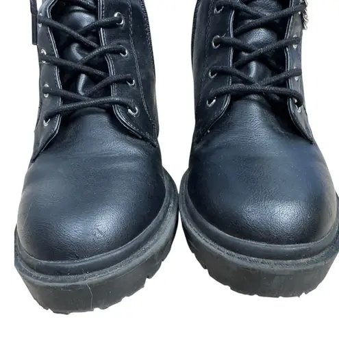 Jellypop Quinn Black Moto Combat Boots Faux Leather Pearls Chains Women’s Size 9