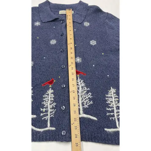 Classic Elements Vintage Christmas Cardigan Sweater Sz Large Blue Snowflake