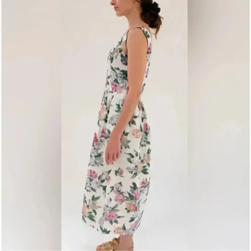 TACH x ANTHROPOLOGIE | Marita Linen Dress Floral Midi Dress Cottagcore | Small Pink