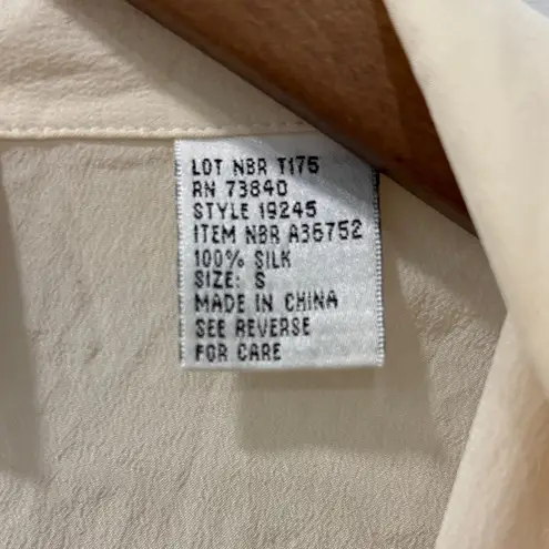 Silk Lore by Beth Terrell 100% Silk Short Sleeve Sheer Top Size Small Cream Tan