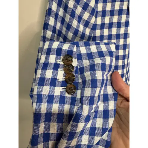 J.Crew Blue & White Gingham Campbell Blazer Size 10P Linen Cotton