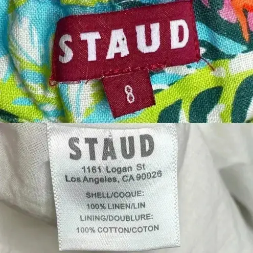 STAUD Coliseum Off-The-Shoulder Linen Tropical Print Dress Size 8