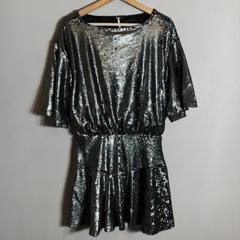 Free People  Manuka Sequin Mini Dress Women's Small Silver Drop Waist Party NWOT