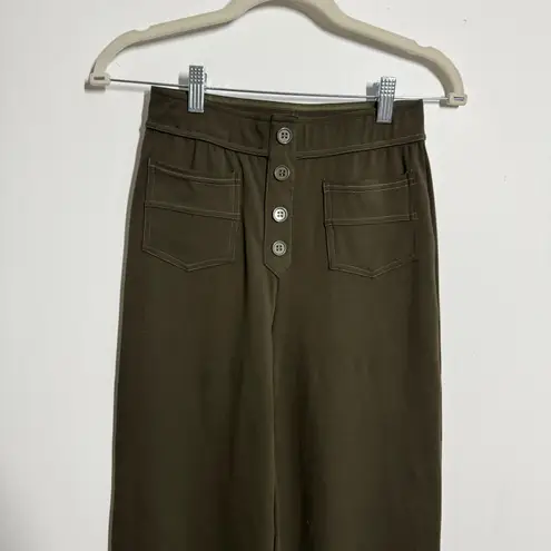 Halara High Waisted Straight Leg Button Pants XS Olive Green Forest Night NWT