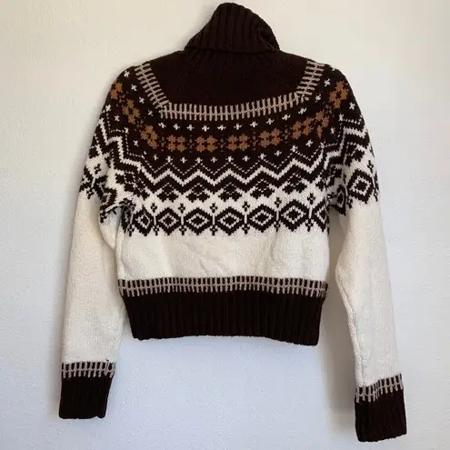 American Eagle NWT  Fair Isle Brown Snowdrift Turtleneck Cropped Sweater