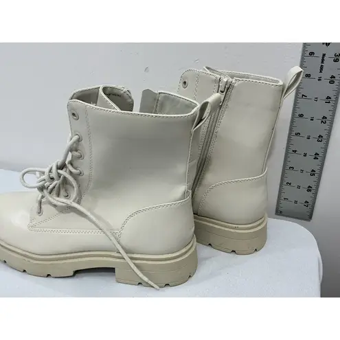Womans NOBO Sintetico Memory Foam Ivory Lace Up Chunky Heel Combat Boots 10