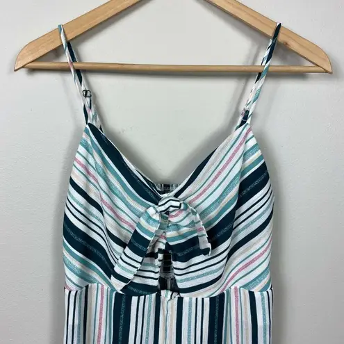 Xhilaration  Jumpsuit Small‎ Striped Multicolor Palazzo Pants V-Neck Tie Cutout S