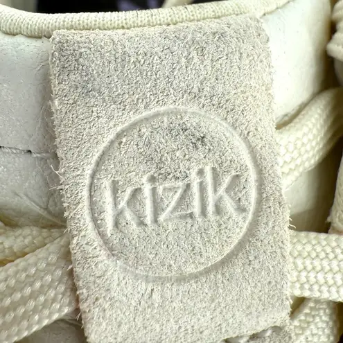 Kizik Women's Sydney Leather Sneakers Cream Purple Slip On Comfort Shoes Sz 8.5