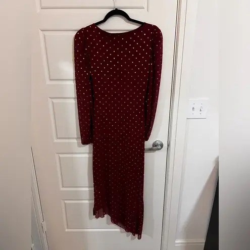 Alex Marie Burgundy Long Sleeve Gold Sequin Asymmetrical Dress