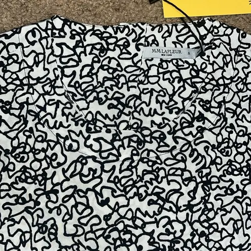 MM.LaFleur M.M. Lafleur The Annika 2.0 Top Tee Washable Silk Scribble Print Black White S
