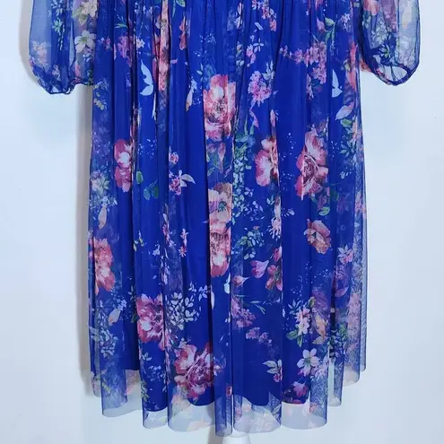 Candalite Women's Blue Floral Dress Size 1X Plus Size Wedding Guest Dress