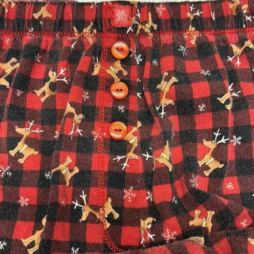 Body Drama Lingerie 100% Cotton Holiday Checkered Reindeer Two Piece Pajamas