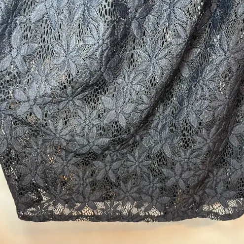 J. VALDI Womens Floral Crochet Lace Tunic Swim Cover Up Dress Black NEW Sz Large