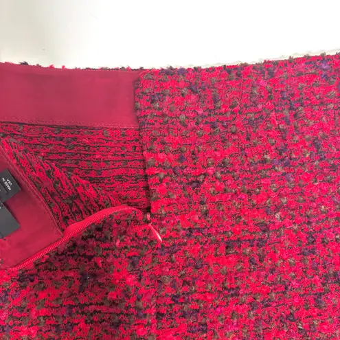 St. John Couture Marled Tweed Knit Midi Pencil Skirt Red 14