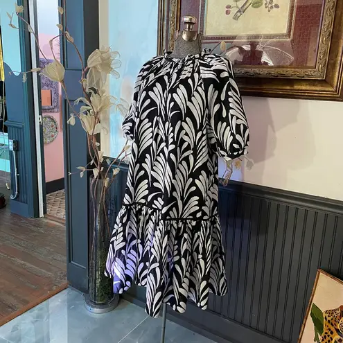 Caslon Puff Sleeve Botanical Printed Cotton Shift Drop Waist Dress - Sz M 💚🎀