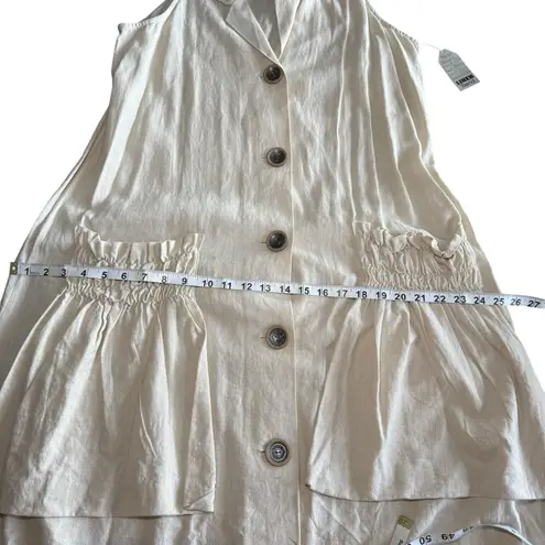 For Cynthia Linen Blend Lagenlook Shirt Dress Large Sleeveless Pockets Small
