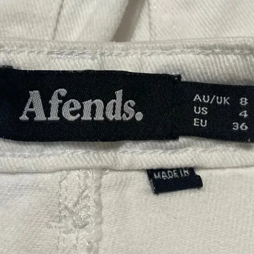 Afends White Straight Leg High Waist Frayed Raw Hem Crop Trousers Jeans Pants 4