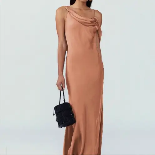 Fame and Partners Frame and Partners Francois Bronze Satin Draped Maxi Dress Size 12 NWT